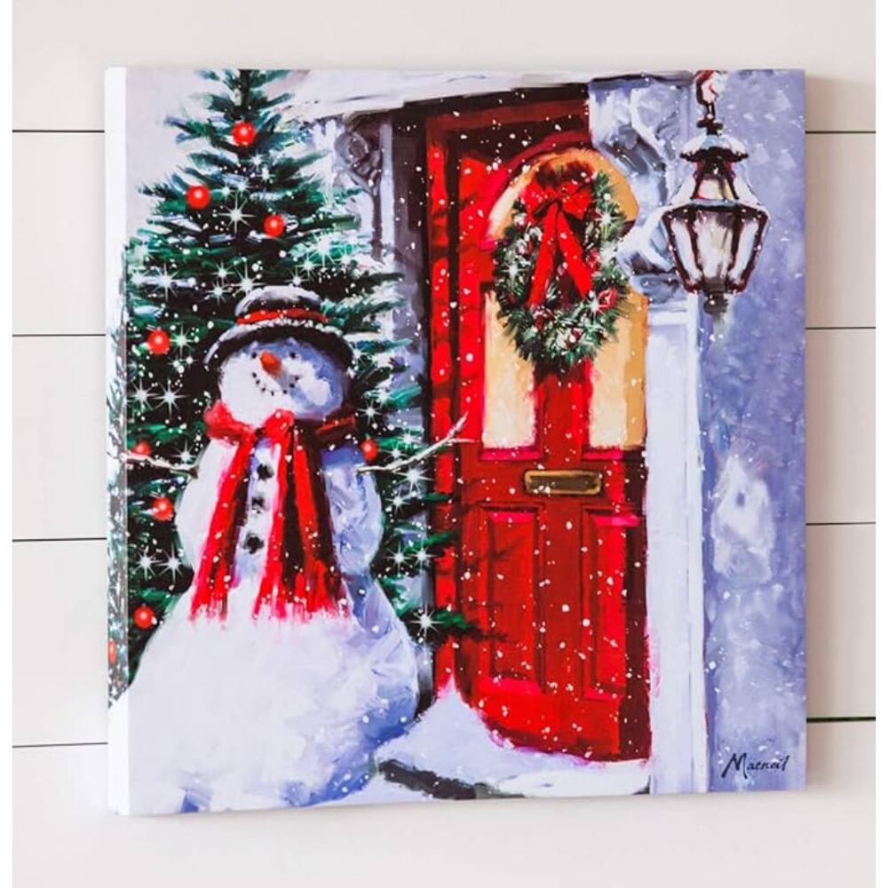 Cypress Home Beautiful Christmas Snowman Outside The Door LED Canvas Wall‎ Decor